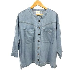 Wrap London NWT Denim Blouse US 14 UK 18 Hemp Cotton Boxy Button Shirt‎ Top